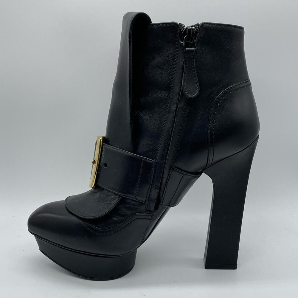 Alexander McQueen Black Leather Block Heel Buckle Ankle Boots Bootie SZ 36.5 6.5 - Picture 6 of 14